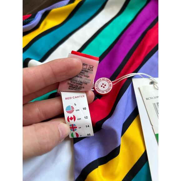NWT Red Carter Colorful Adjustable Striped One Piece Open Back Swimsuit L US 10 - Picture 8 of 11